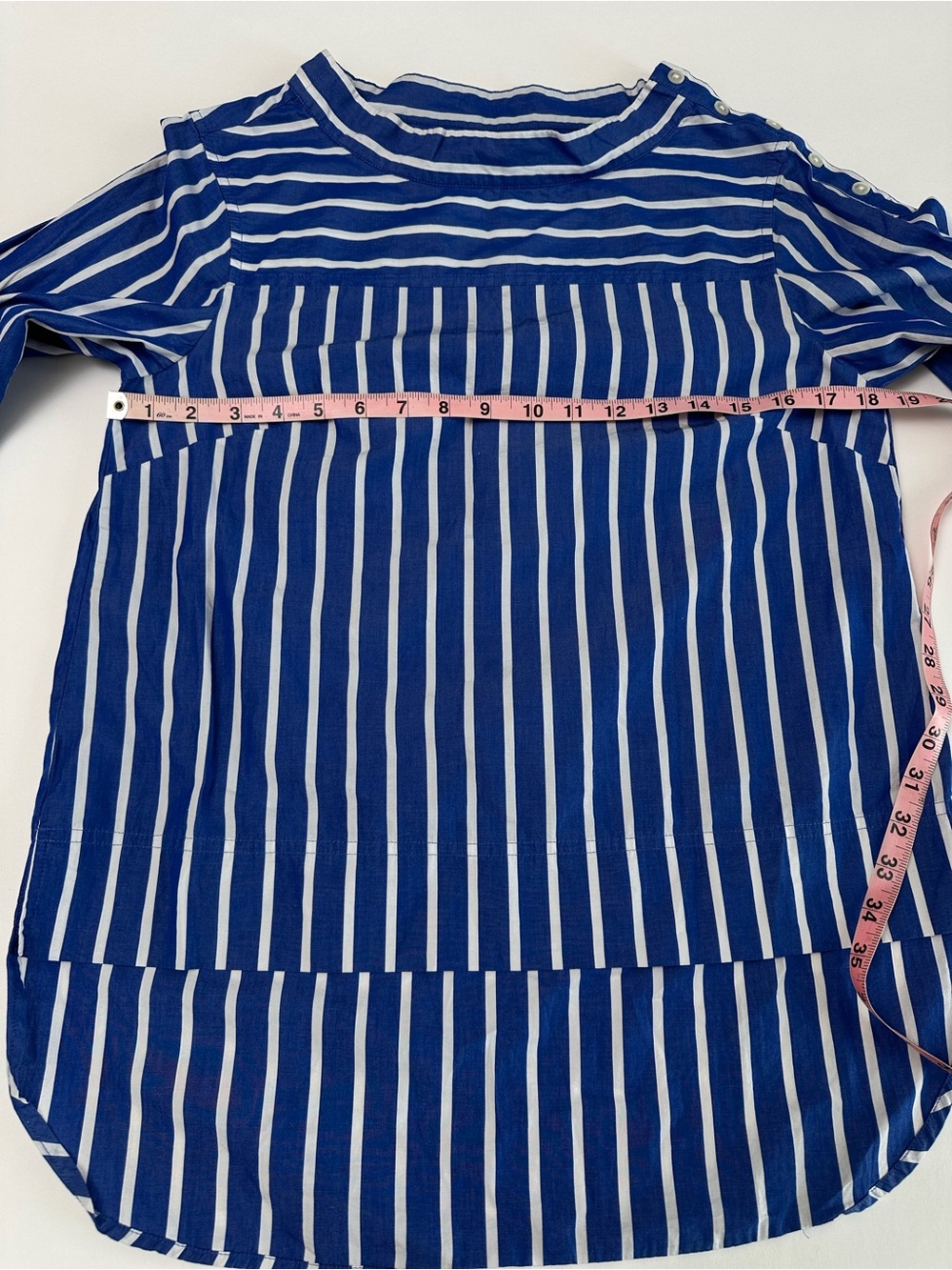 Coastal Prep Blue Striped Funnel Neck Tunic Top Nautical Old Money Button - Picture 5 of 10